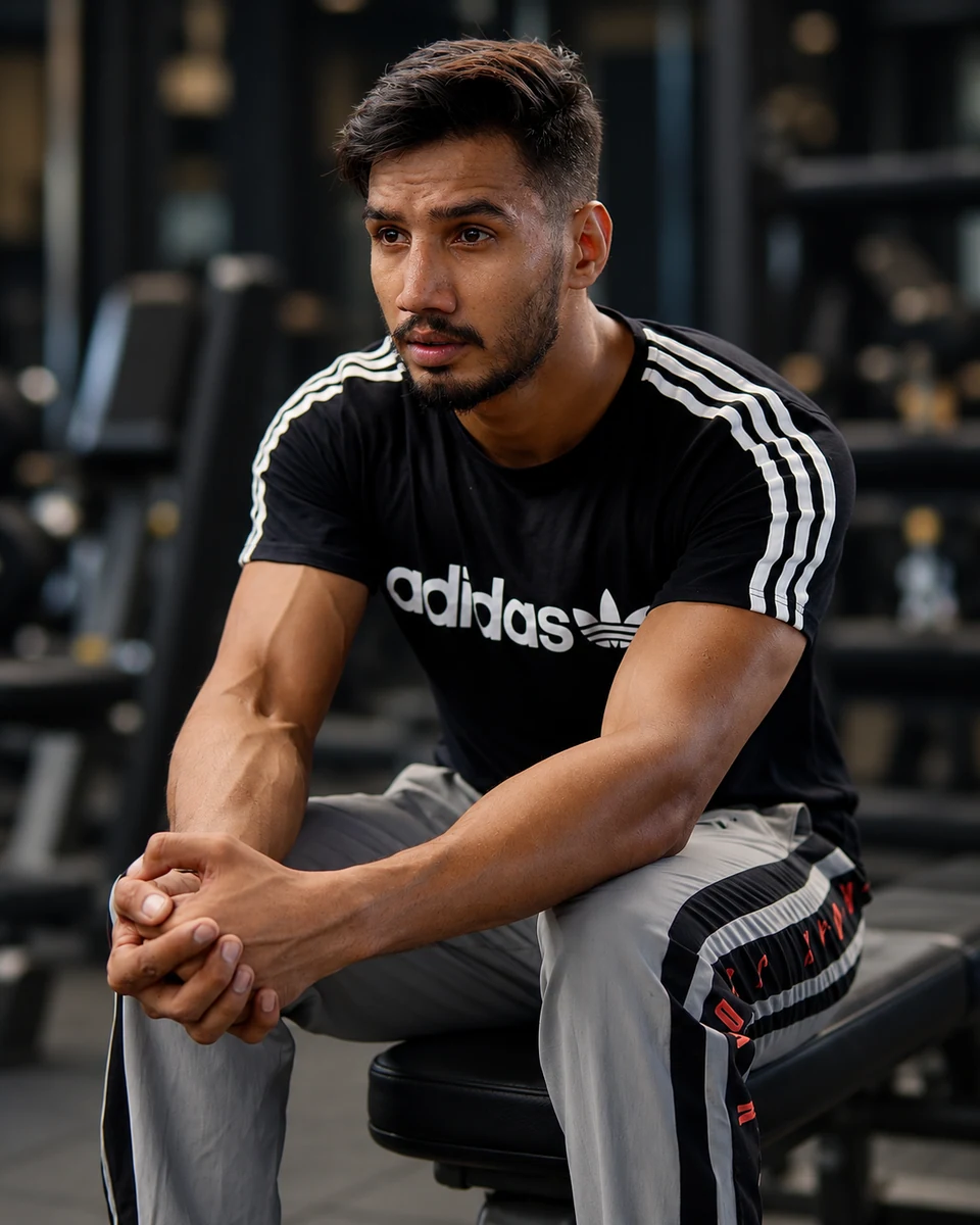 Mandeep Maddy Jakhar seated in the gym, wearing his coaching kit.